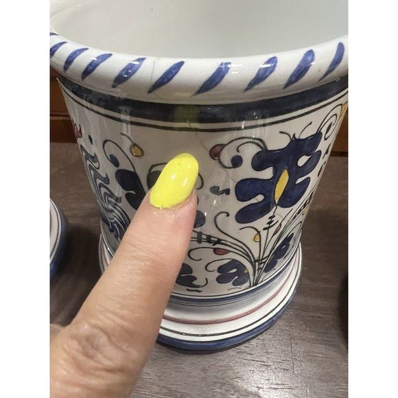 Deruta Orvieto Blue Rooster Canister Set Of 3 Hand painted Pottery W/Lids READ - Picture 12 of 14